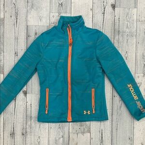Girls size Youth XS Under Armour Teal Jacket with Orange Zippers